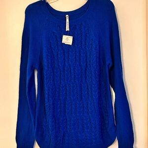 NWT Leo & Nicole Royal Blue Cable Knit Crew Sweater